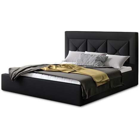 Lit moderne en simili cuir CLARIN - Avec ou sans rangement avec sommier-Noir-160x200-Version avec sommier (1/4)
