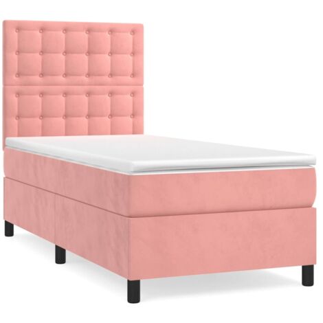 Lit à sommier tapissier avec matelas Rose 100x200 Velours (1/5)