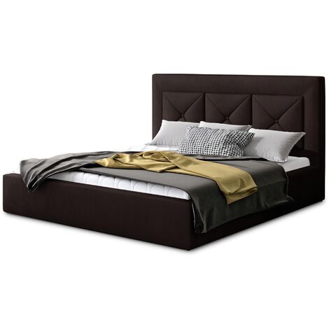 Lit moderne en velours CLARIN - Avec ou sans rangement avec sommier-Marron-180x200-Version avec sommier (1/5)
