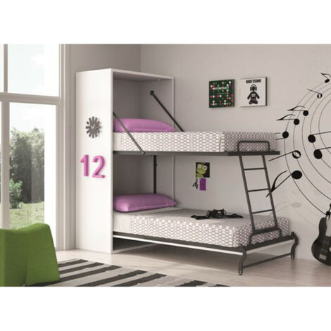 Lit superposé escamotable 2 couchages 80x190 Verkali-Façade Vison 3D