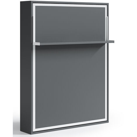 Lit escamotable vertical 90x190 avec étagère Habitat-Coffrage Noyer-Façade Chêne clair (1/5)