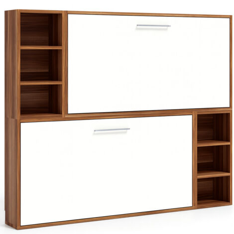 Lit escamotable superposé horizontal 2 couchages 80x190 avec étagères Binka-Coffrage Ebene-Façade Blanche (1/5)