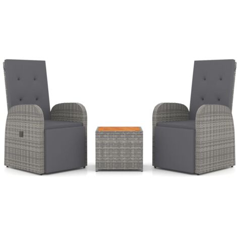Ensemble de salon de jardin 3 pcs gris poly rotin et acacia (1/5)