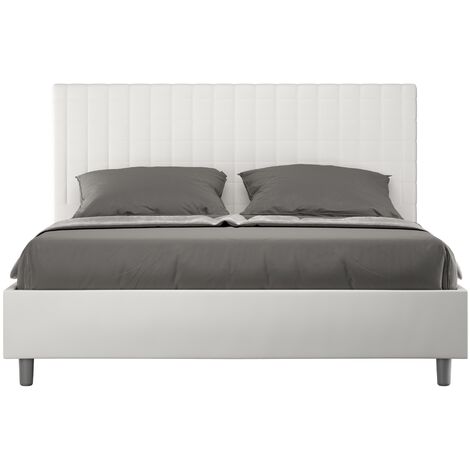 Lit capitonné 160x200 cm simili cuir blanc à carreaux Sunda-Option Avec sommier et sans coffre (1/5)