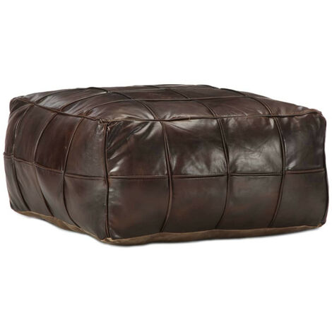 Pouf 60 x 60 x 30 cm Marron foncé Cuir véritable de chèvre (1/4)