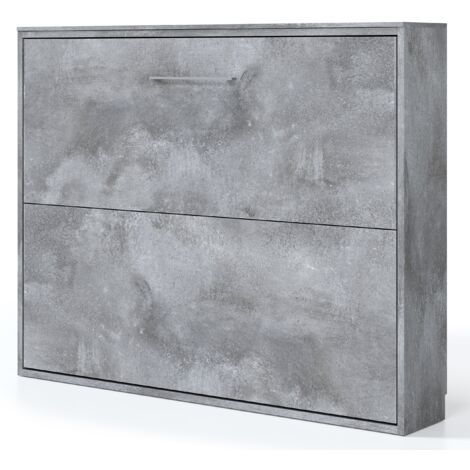 Lit escamotable horizontal 120x190 Klika-Avec matelas-Coffrage Glacial 3D-Façade Gris ciment (1/5)