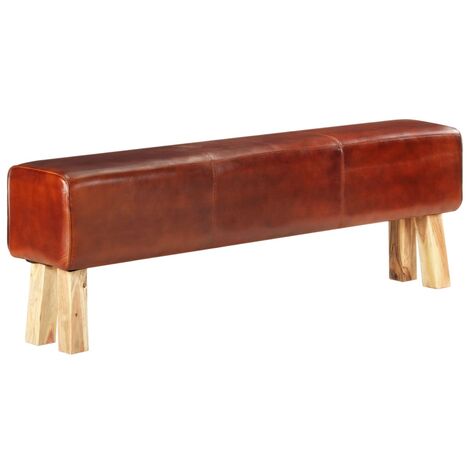 Banc saut de cheval 38 cm marron cuir véritable et manguier