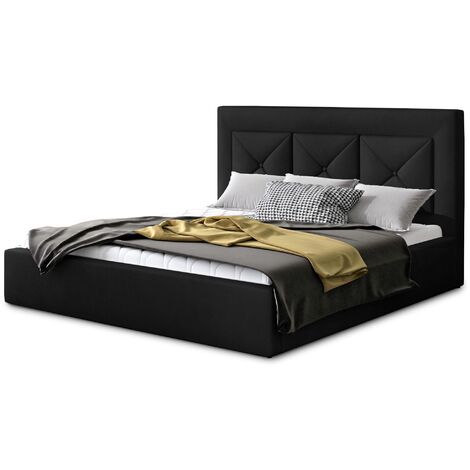 Lit moderne en velours CLARIN - Avec ou sans rangement avec sommier-Noir-160x200-Version avec sommier (1/5)