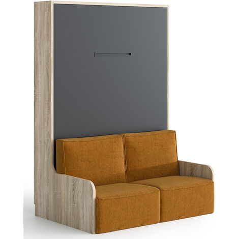 Lit escamotable vertical avec banquette Kora 80x190-Coffrage Blanc-Façade Blanche-Canapé Jaune moutarde (1/5)