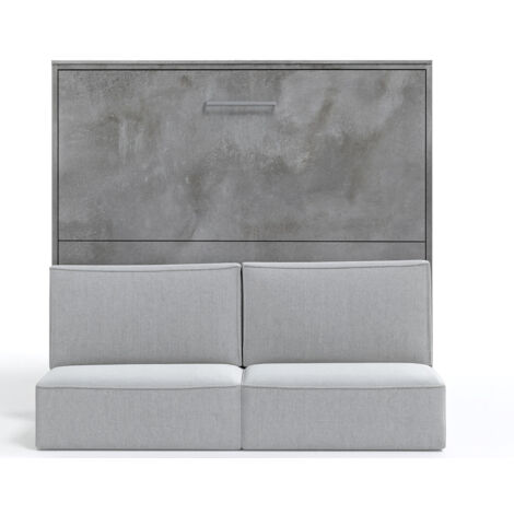 Lit escamotable 120x200 canapé etagere bureau Prolok-Canapé Gris clair-Structure et Façade Gris ciment (1/5)