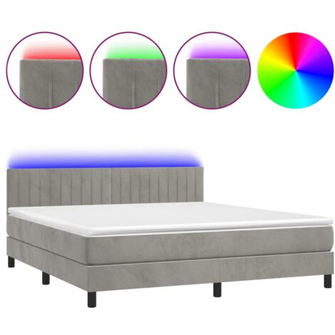 Lit à sommier tapissier matelas et LED Gris clair 180x200 Velours (1/5)