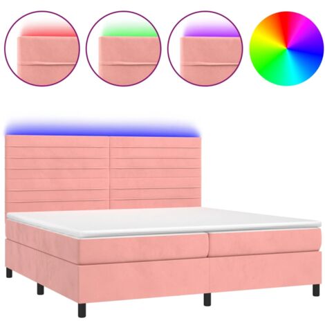 Lit à sommier tapissier avec matelas et LED Rose 200x200 Velours (1/5)