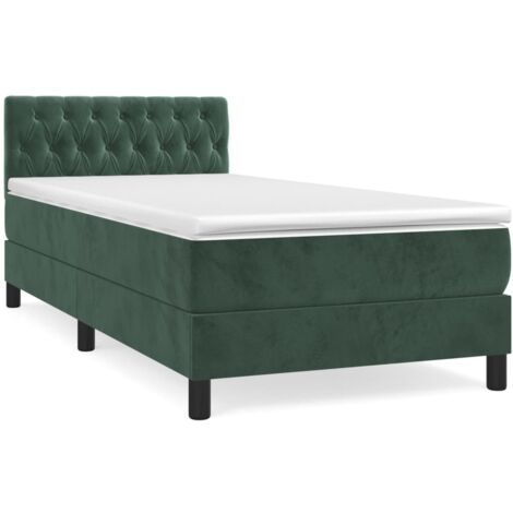 Lit à sommier tapissier avec matelas Vert foncé 90x200 (1/5)