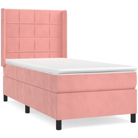 Lit à sommier tapissier avec matelas Rose 100x200 Velours 2 (1/5)