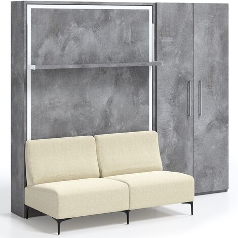 Lit escamotable verticale avec canapé et armoire Marko 80x190-Canapé Rouge-Structure,Façade Chêne clair (1/5)