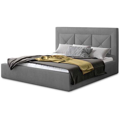 Lit moderne en velours CLARIN - Avec ou sans rangement avec sommier-Gris-140x200-Version avec sommier (1/5)