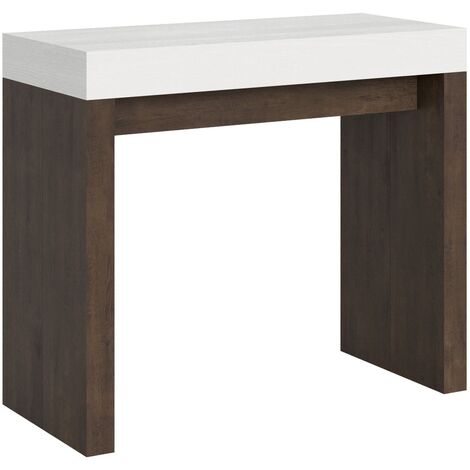 Console extensible blanche et bois noyer 40 à 300cm Ribo-Support 4 pieds (1/5)