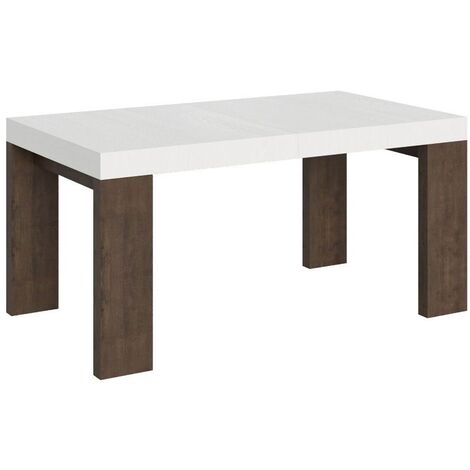 Table rectangulaire extensible blanche et bois noyer 160 à 420cm Ribo-Support 4 pieds (1/5)