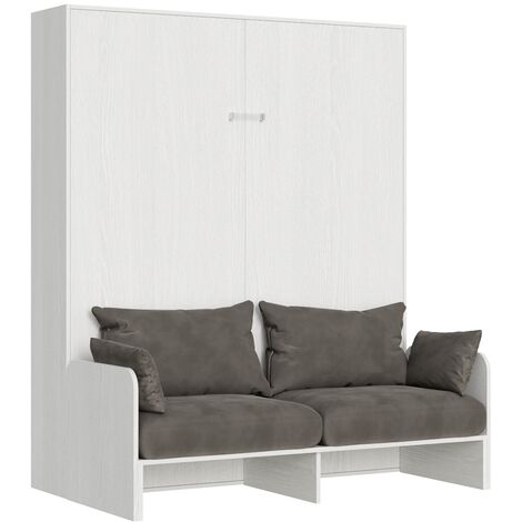 Lit escamotable vertical blanc avec canapé tissu Bounto 160x190 de tissu-Canapé 40 (1/5)
