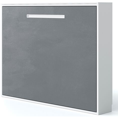 Lit escamotable horizontal MOLANE – Armoire lit avec sommier à lattes intégré Sans matelas Blanc-90x190-Cadre Blanc-Façade Blanche (1/5)