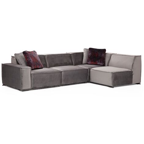 Canapé d'angle modulable velours gris Kego L 300 x P 190cm angle droit-angle droit (1/5)