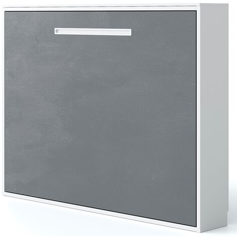Lit escamotable horizontal MOLANE – Armoire lit avec sommier à lattes intégré Sans matelas Gris anthracite-120x190-Cadre Anthracite-Façade Gris ciment (1/5)