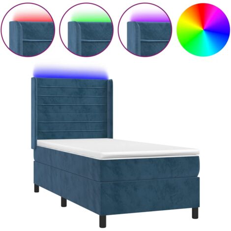 Lit à sommier tapissier matelas et LED Bleu foncé 100x200 Velours (1/5)