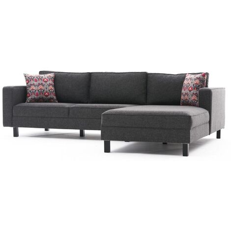 Canapé d'angle tissu lin anthracite Kalena 258cm angle droit-angle droit (1/5)