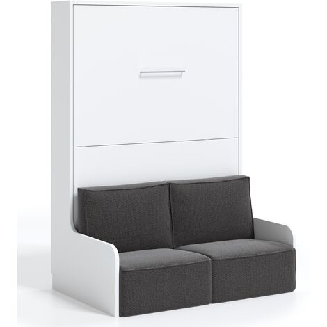 Lit escamotable vertical avec banquette Kora 90x190-Coffrage Gris ciment-Façade Gris ciment-Canapé Beige (1/5)
