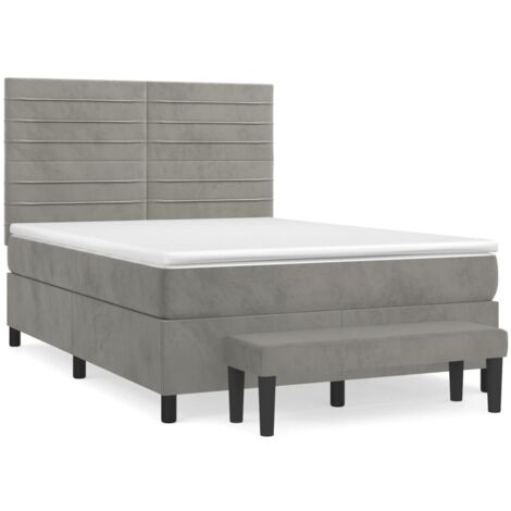 Lit à sommier tapissier et matelas Gris clair 140x190 Velours (1/5)