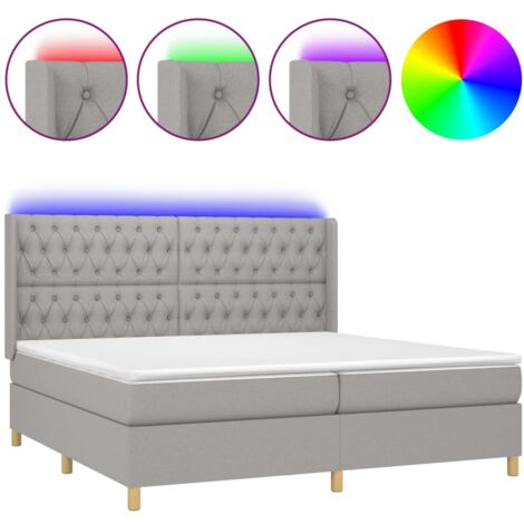 Lit à sommier tapissier matelas et LED Gris clair 200x200 Tissu (1/5)