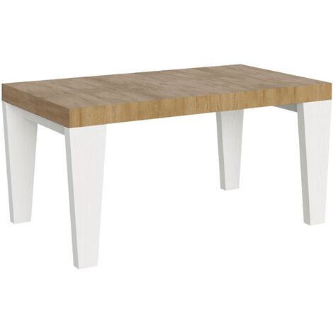 Table extensible chêne naturel et pieds bois blanc 6 à 20 places Kristo 160 à 420cm-Pied et support sur roulettes (1/5)