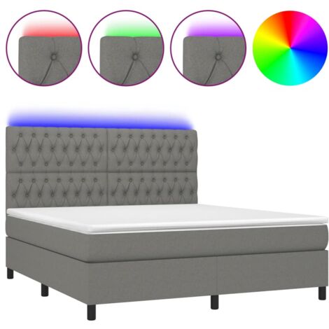 Lit à sommier tapissier et matelas et LED Gris foncé 180x200 Tissu 3 (1/5)