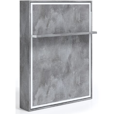 Lit escamotable vertical 120x190 avec étagère Habitat-Avec matelas-Coffrage Gris anthracite-Façade Chêne clair (1/5)