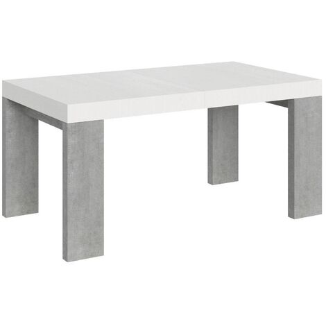 Table rectangulaire extensible blanche et gris béton 160 à 420cm Ribo-Pied et support sur roulettes (1/5)