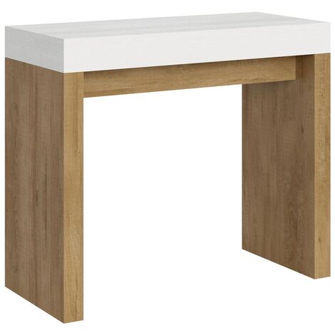 Console extensible blanche et bois clair 40 à 300cm Ribo-Support 4 pieds