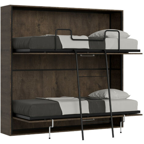 Lit escamotable superposé noyer horizontal 2 couchages 85x185 Bounto- (1/5)