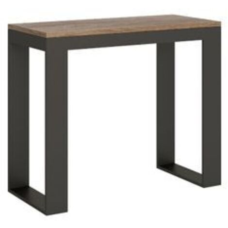 Console extensible bois clair et acier anthracite 40 à 196cm Kinole-Support 2 pieds-3 rallonges fines (1/5)