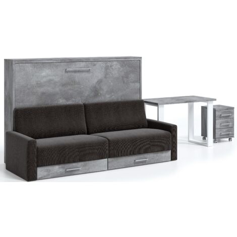 Lit escamotable horizontal avec tiroirs et canapé Berka 140x190 Haute de gamme-Canapé Camel-Structure et Façade Ebene (1/5)
