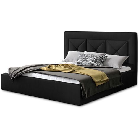 Lit moderne en velours CLARIN - Avec ou sans rangement avec sommier-Noir-180x200-Version avec sommier (1/5)