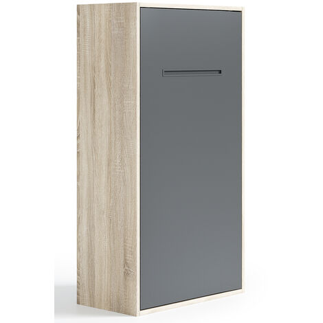 Lit escamotable vertical 160x200 Kibou-Avec matelas-Coffrage Gris ciment-Façade Carbone (1/5)