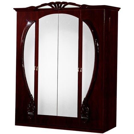 Armoire de chambre 4 portes battantes baroque bois brillant acajou Venize 190cm (1/4)