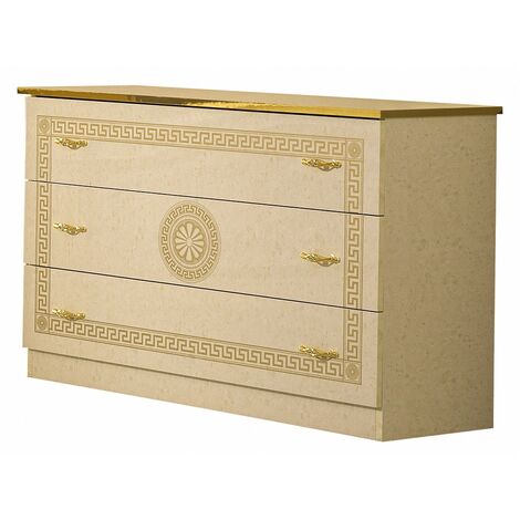 Commode 3 grands tiroirs bois brillant beige et doré Savana (1/3)