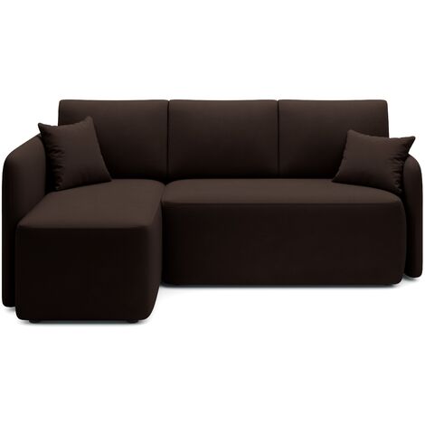 Petit canapé d'angle convertible 3 places tissu TAKIN 206cm-Marron-angle gauche (1/5)