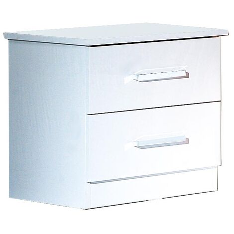 Chevet 2 tiroirs bois blanc laqué avec poignées chromées Turin 50cm (1/2)