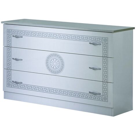 Commode 3 grands tiroirs bois brillant blanc et gris Savana (1/3)