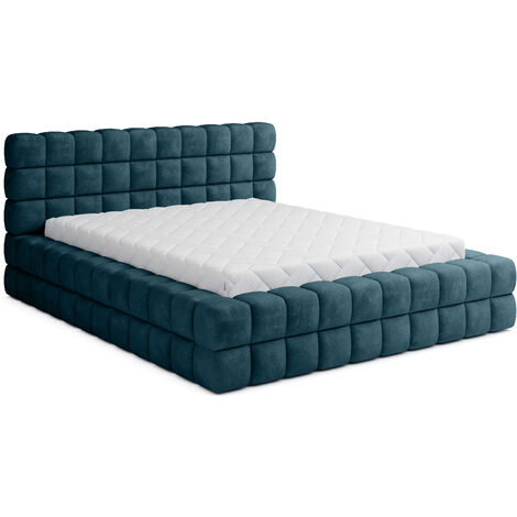Lit avec coffre de rangement Kaizer prestige – Revêtement tissu capitonné-Bleu pétrole-180x200 (1/5)