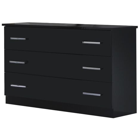 Commode moderne 3 grands tiroirs bois noir laqué Mona 118cm (1/3)