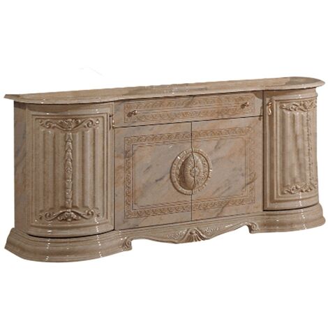 Buffet 4 portes 1 tiroir bois vernis laqué brillant beige et onyx effet marbré Lesly 168cm (1/4)