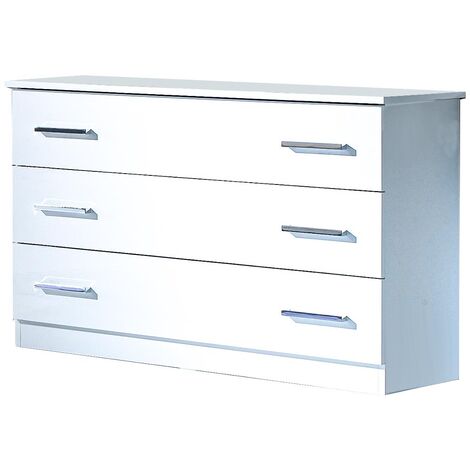Commode moderne 3 grands tiroirs bois blanc laqué Mona 118cm (1/3)